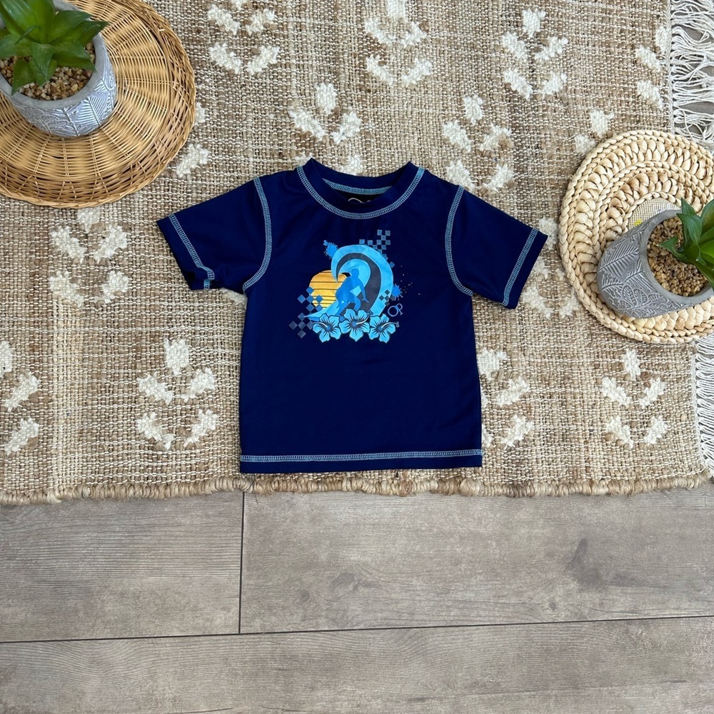 OP Baby Toddler Boy Navy Blue Surfing Graphic Swim Rash Guard Short Sleeve Shirt - Picture 10 of 10